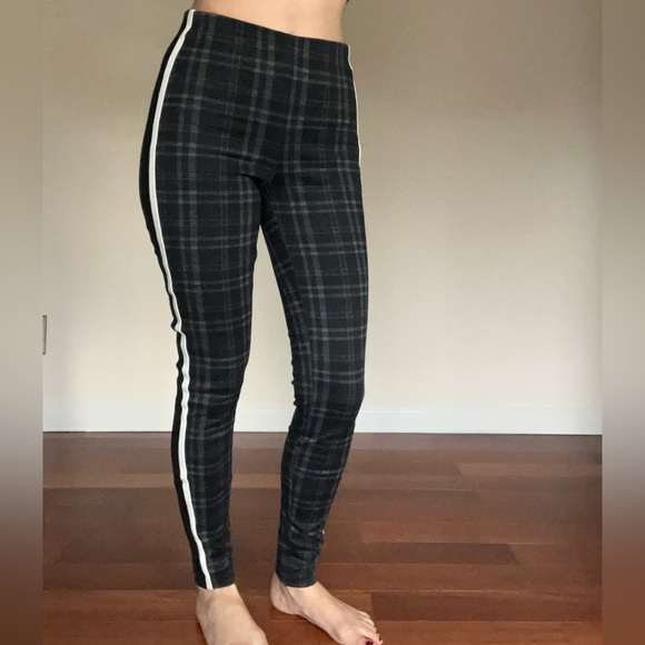 Zara | Plaid Striped Trouser Legging Pants Gray Blue White Tuxedo Strip XS - Picture 4 of 7